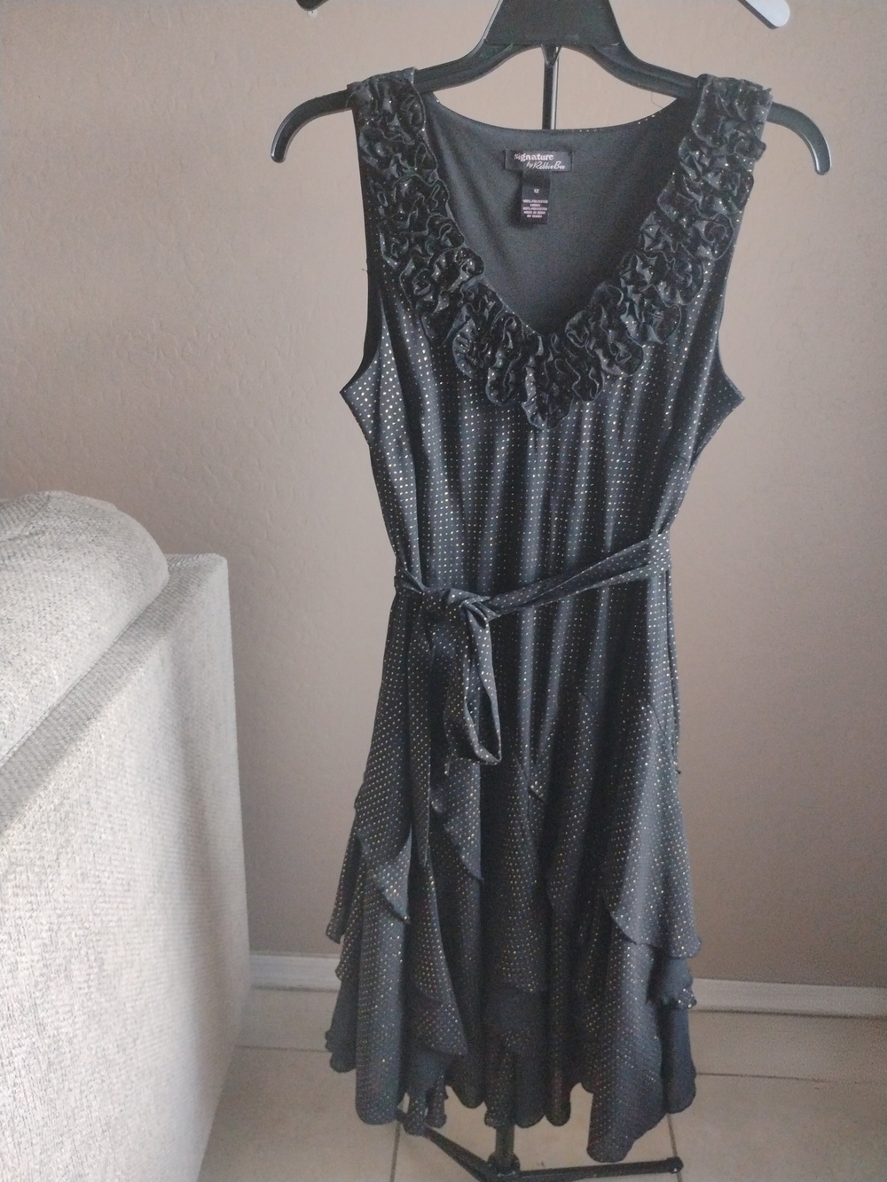 Signature by Robbie Bee Clip Dot A-Line Dress Midi Dress Black & Gold Size 12